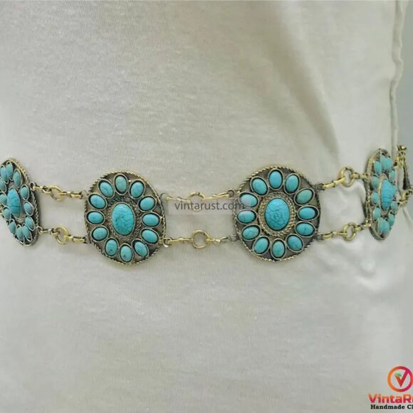 Tribal Turquoise Belly Chain: Handmade Kuchi Dance Belt main image 7